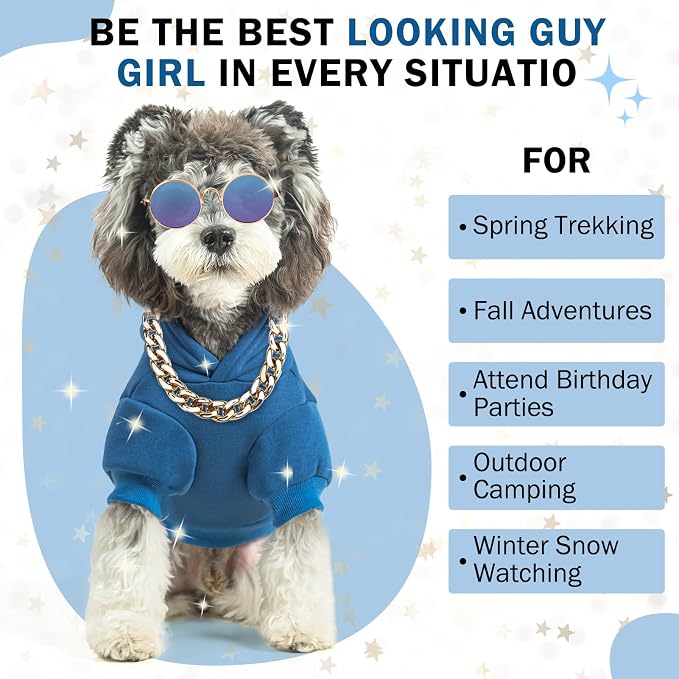 SCENEREAL Dog Hoodie Sweaters for Small Medium Large Size Dogs, Fleece Dog Sweatshirt with Hat and Pocket,Soft Cold Winter All Weather Dog Clothes for S to XL Sized Dogs, Blue L