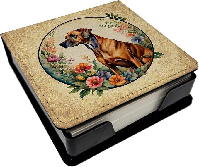 Caroline's Treasures Rhodesian Ridgeback and Flowers PU Leather Note Paper Holder with Artist-Designed Cover, Desk Accessory, Office Gift
