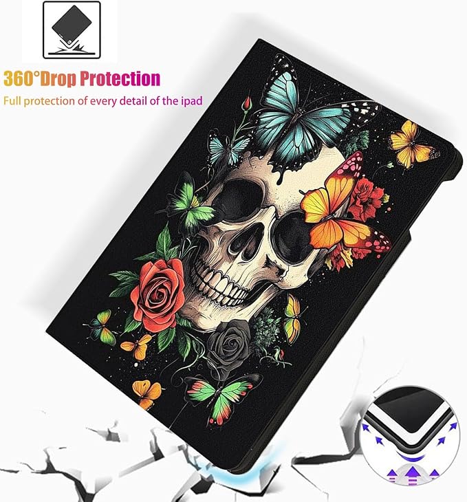 for Microsoft Surface Pro 11/10/9-13" 2024/2022 Tablet Case,Auto Wake/Sleep,Adjustable Stand Protective Cover - Skull Butterfly