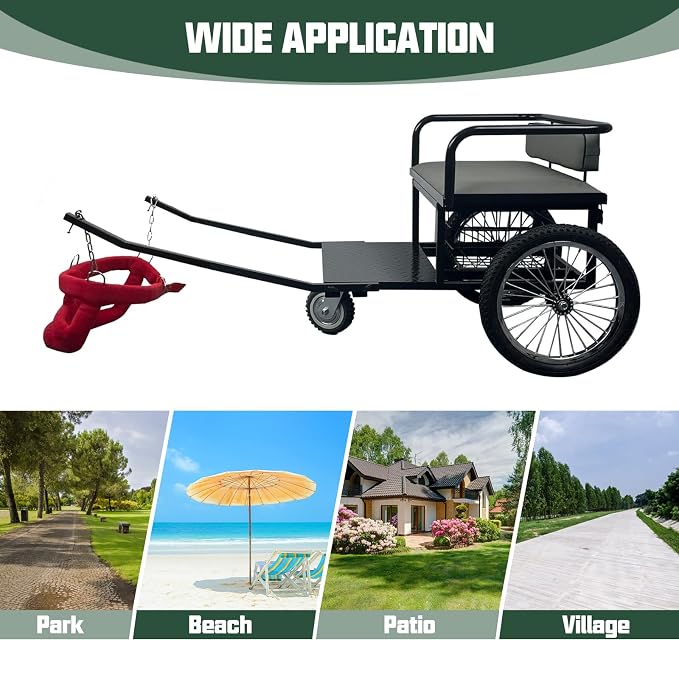 Cart for Dog to Pull with 26In Width Soft Seat, 330LBS Weight Capacity | Pulling Cart with 16In Wheel and Footrest Come with Wrap-Around Design Suitable for Medium-Large Dog Nice for Family Outing