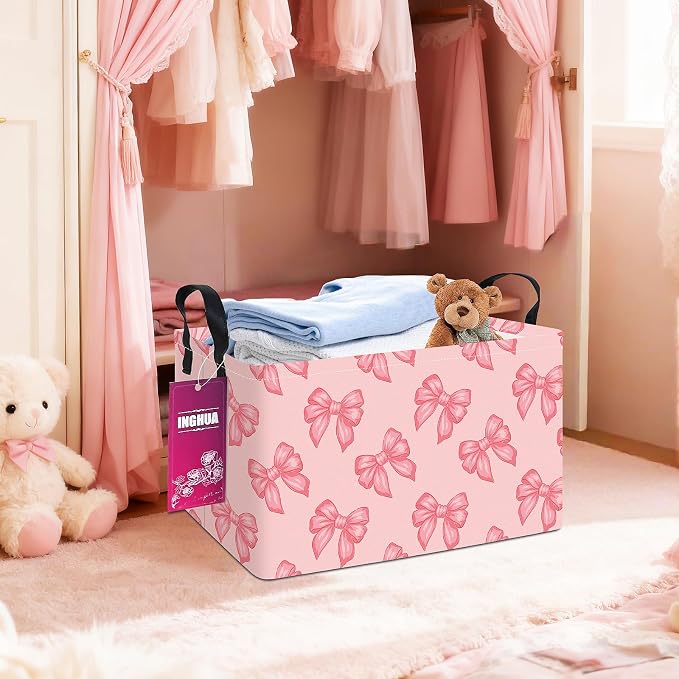 Rectangular Bowknot Storage Basket | Gifts Bag for Toys,Books,Clothes,Gifts,Pets-Perfect for Home,Office,Nursery,Dorm,Shelf