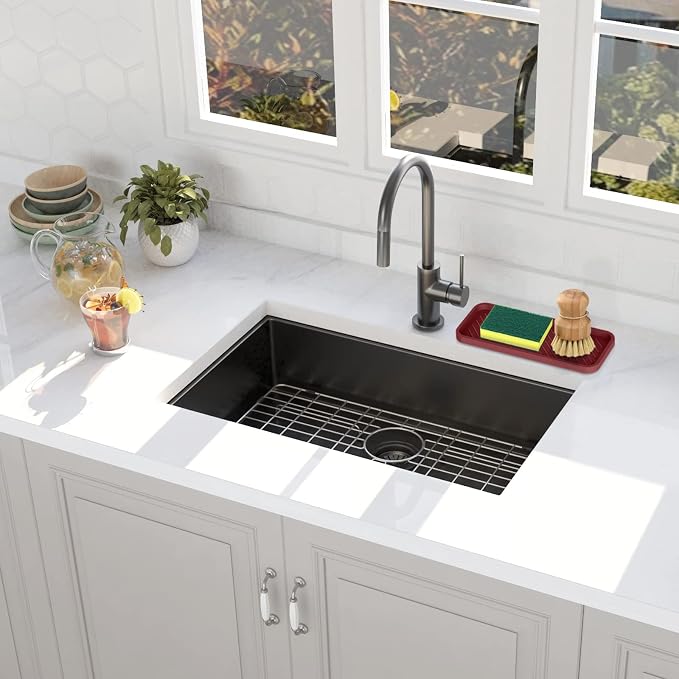Silicone Sponge Holder, Kitchen Sink Organizer Tray（Mahogany）
