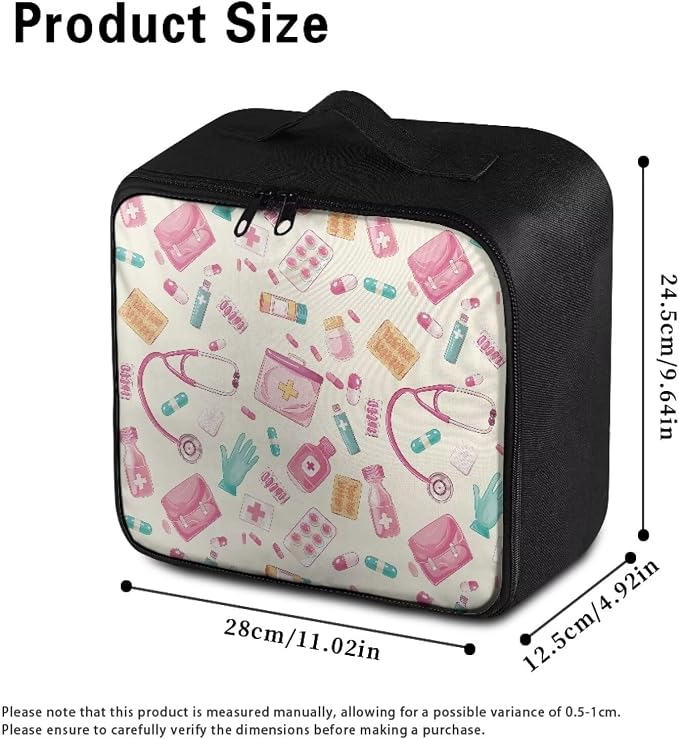 Nurse Portable Empty First Aid Kit Bag Cute Travel Medicine Pouch Patterns Medical Bag Empty Medium Medical Supplies Organizer Bag Trauma Kit for Traveling Hiking Camping Backpacking