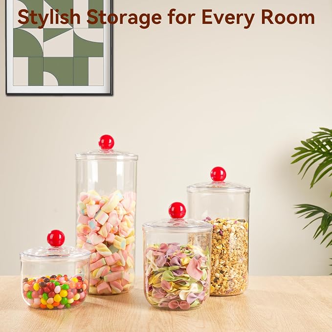 67 Oz Candy Jars with Lids - Clear Plastic Cookie Storage Containers Airtight Apothecary Canisters for Kitchen Home Decorative Pantry Office Party Organize Sugar Tea Coffee Snacks