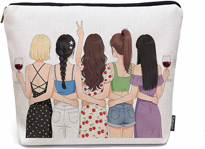 Women Cosmetic Bag Best Friends, Pretty Women Soul Sisters Cute Makeup Bag For Purse Cosmetic Travel Bag For Toiletries Makeup Storage Bag Flax Skincare Bag Make Up Pouch Bags