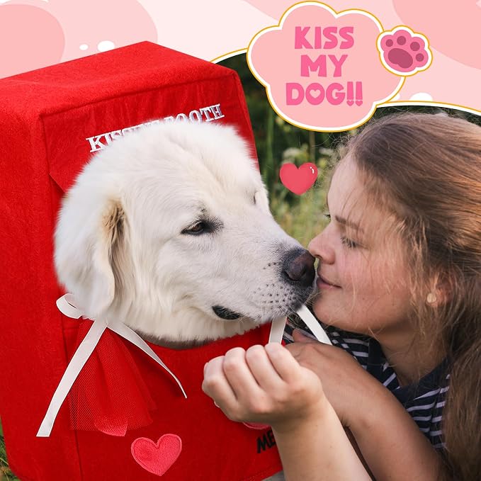 Hallowen Dog Kissing Booth Costume Headpiece for Pets, Red, L/XL | Hallowen Pet Headwear for Dogs Cats with Red Fabric Hearts, Valentine Party Birthday Photo Prop, Fun Costume Gift for Pups