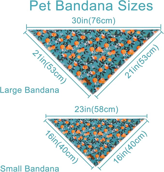 Summer Dog Bandana - Comfortable Cotton Triangle Bid Scarf for Medium Large Dogs - Washable Pet Kerchief for Girl Boy - Peach and Green Classic Scarf