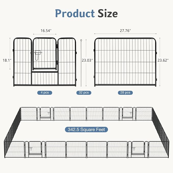 DUMOS Dog Playpen 24 Inch 32 Panels Indoor Outdoor Metal Pet Fence | Foldable Dog Play Pen with Door, Portable Exercise, RV Camping, Puppy Small Dogs
