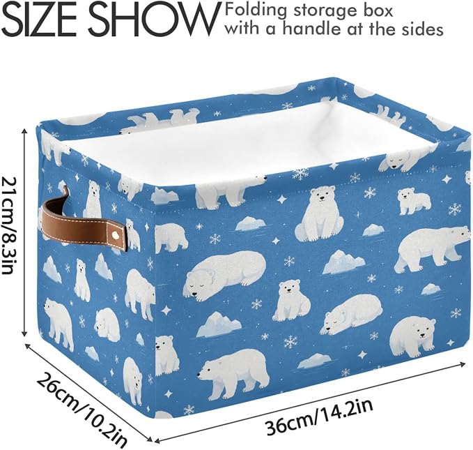 Kigai Storage Basket, Fabric Collapsible Closet Organizer Bin | Polar Bear Waterproof Foldable Canvas Basket with Handles for Shelves, Nursery, Closet, Bedroom & Bathroom