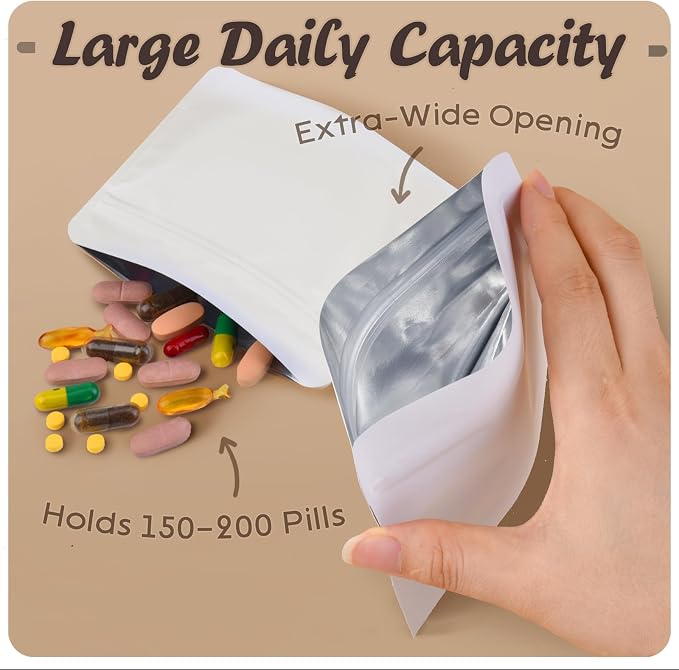 Reusable 7-Day Pill Pouch Set, Durable Multi-Purpose Travel-Sized Baggies, Light Blocking Medicine Bags with 166 Medicine Stickers, Silicone Storage, Clear, BPA Free(Black)