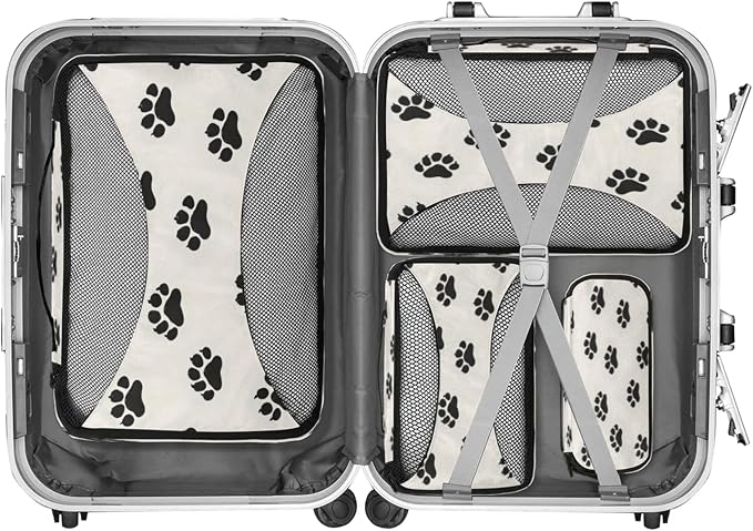 Packing Cubes for Travel, Dog Pet Paw Print Travel Luggage Packing Organizers for Women Men, Large Custom Toiletries Bag for Clothes Shoes, Cat Pet Paw