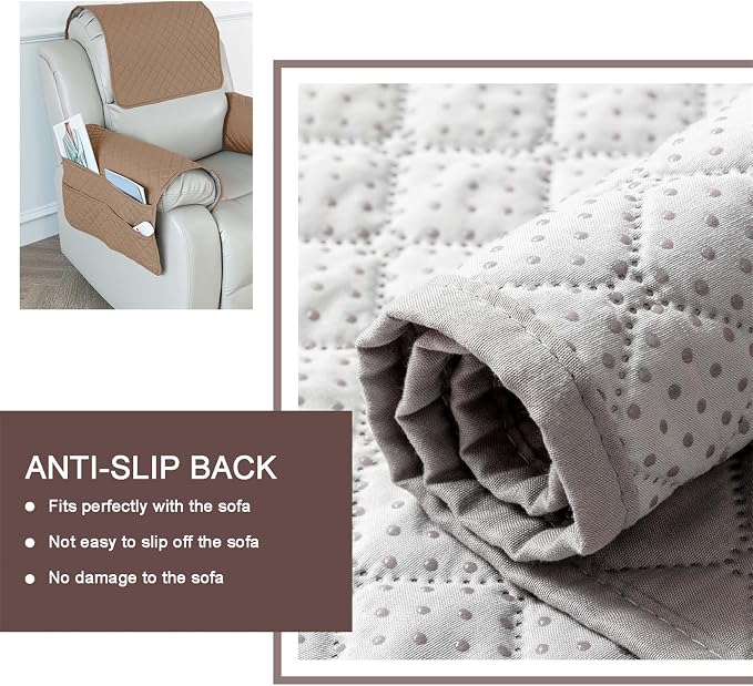Large Polyester Armrest and Headrest Covers with 2 Pockets | Soft, smooth polyester resists daily wear nonslip silicone backing helps shield recliners and sofas from pet scratches