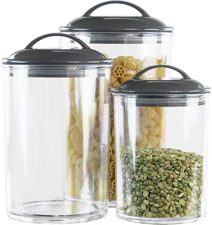 Food Storage Containers, BPA Free Airtight Canisters for Cereal, Pasta, Sugar, Coffee, Flour, Cookies, Loose Tea, for Kitchen Organization by Reston Lloyd, Set of 3, Charcoal Gray