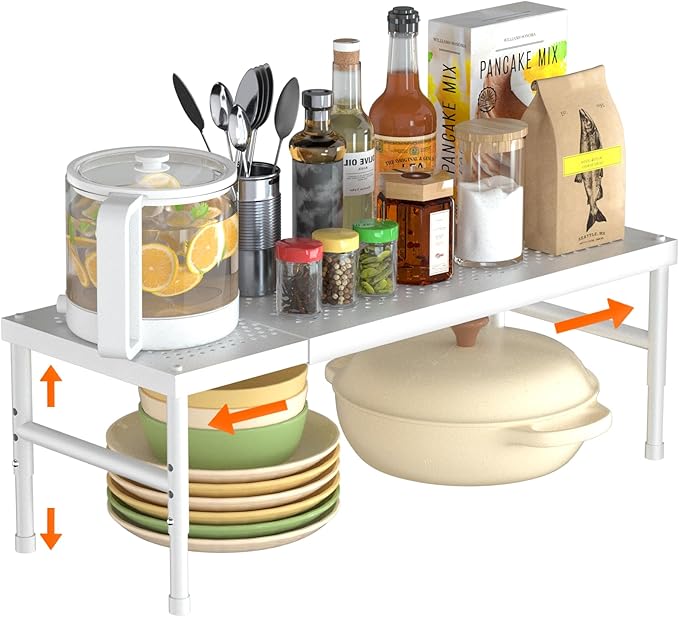 Kitchen cabinet organizer shelf,Spice Racks,Counter Shelf for Cabinets | Expandable adjustable stackable Heavy Duty Metal Pantry Storage Shelves Racks for kitchen,Small Cupboard Organizers