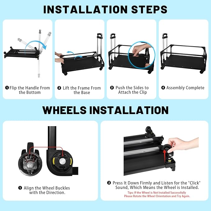 Foldable Wheel Base Cart Compatible with 24" L × 17" W Pet Carrier | Easy to Load & Unload the Carrier, Roll and 360° Swivel Smoothly, Removable Silent Wheels, for Car Travel, Vet