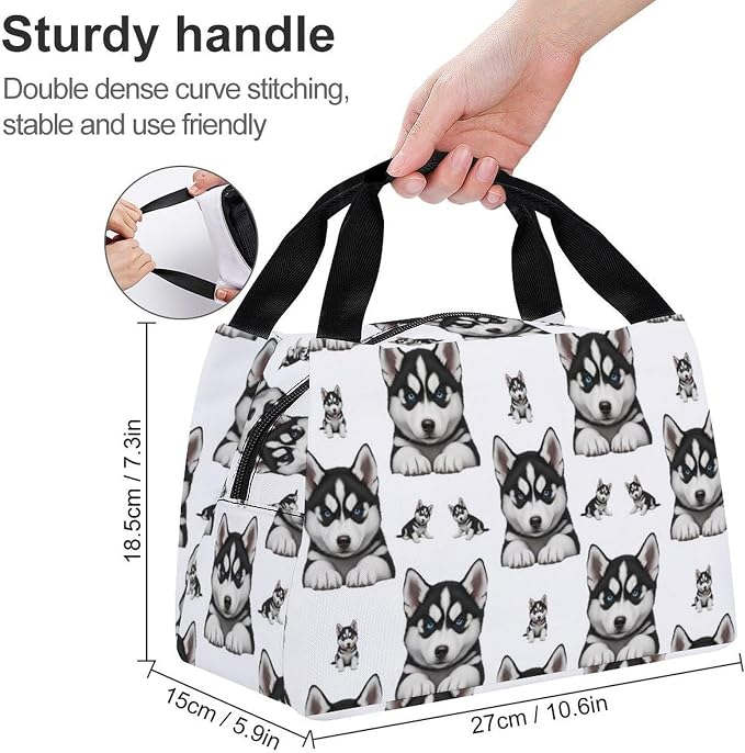 Insulated Lunch Bag with Smooth Zipper, Husky Dog Printing | Novelty, Lightweight Handheld Cooler Tote, Leakproof Snack Bags, for Work Picnics Climbing