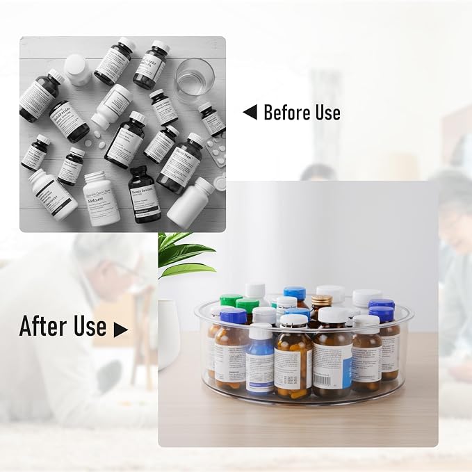 Medicine Bottle Organizer, Medicine Organizer for Cabinet, Transparent Medicine Lazy Susan Organizer for Vitamin Pill Bottles Medication Supplements