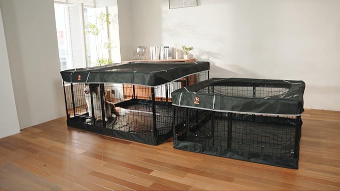 PJYuCien Puppy Playpen Plus Storage Bage with Bottom & Top Cover, 24" H | Heavy Duty, Dog Fence for Small Dogs, Foldable Square Pen, Indoor, Outdoor, Backyard Pasture, Camping, Protects Floors
