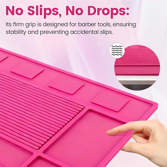 Magnetic Barber Mat for Clippers, Station Organizer with 4 Magnets | Silicone Material, Anti-Slip Surface, Heat-Resistant, Waterproof, Easy Clean, Tool Slots Design, For Barbershop & Salon