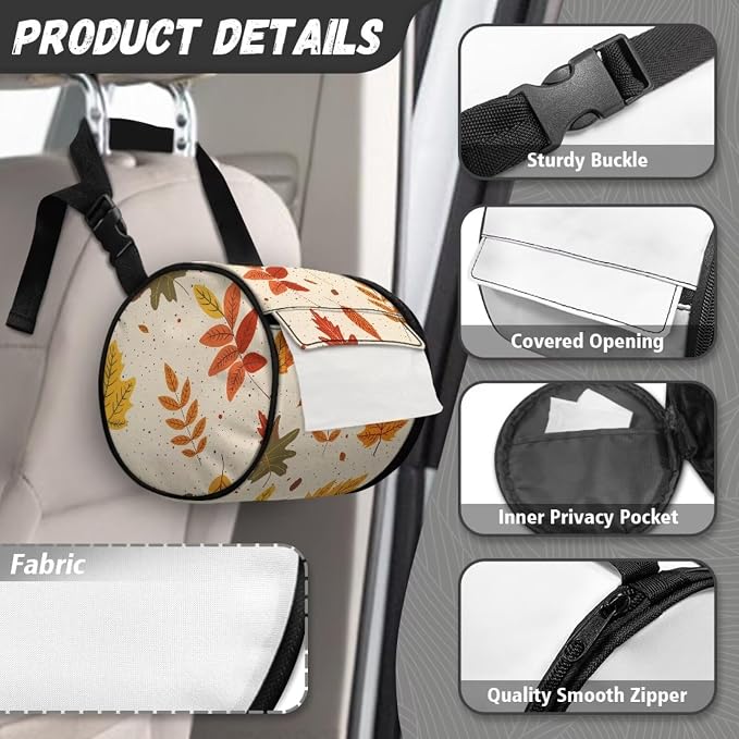 Hanging Paper Tower Holder Wall Mounted Cylinder Toilet Paper Roll Storage Holder with Adjustable Strap Easy to Install 6.3 * 6.3 * 6.3 Inch,Falling Leaves