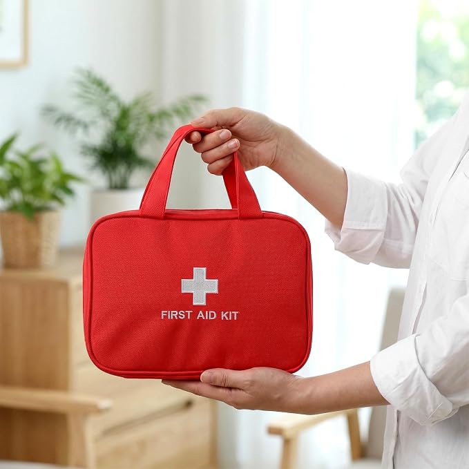 6 Pack First Aid Kit Bag Empty, Red Oxford Fabric Emergency Medical Pouch Trauma Storage Organizer for Car, Travel, Camping, Home, Office, Workshop & Outdoor Activities