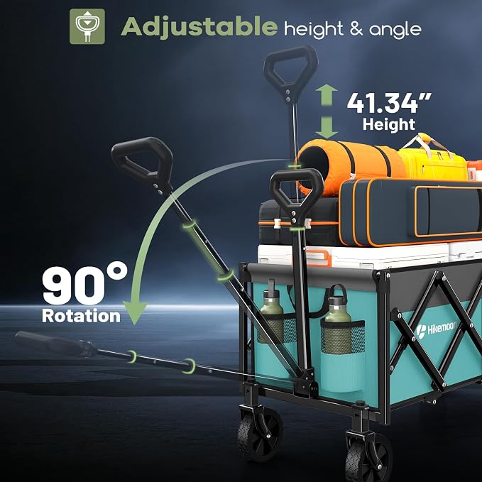 34'' Extra Long Folding Portable Wagon, 120L 360LBS Turquoise | Wagons Carts Foldable, Heavy Duty, Collapsible Compact Storage, Utility for Shopping/Grocery/Garden/Camping/Sports