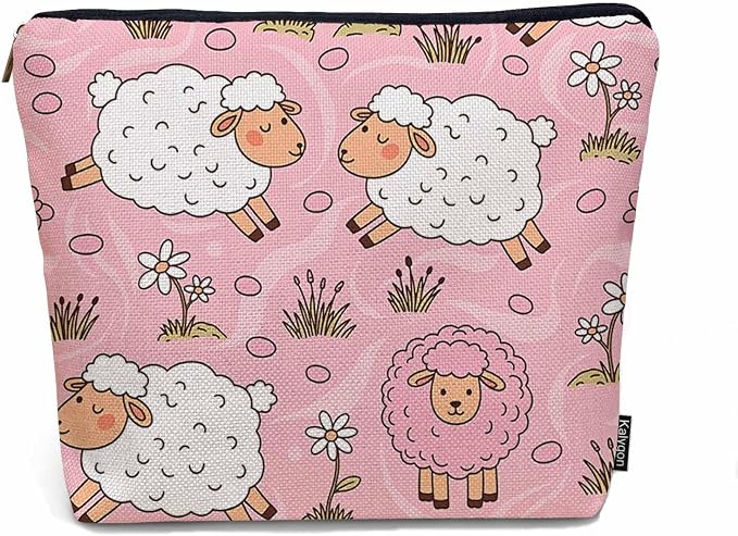 Makeup Bag For Purse Sheep, Farm Animal Weed Flower Sheep Cosmetic Bags For Women With Zipper Travel Toiletry Pouch Makeup Bags Makeup Organizers Purse For Toiletries Cosmetics