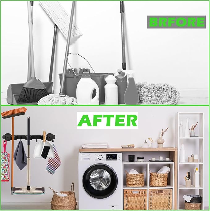 Strong Magnetic Mop Broom Holder, Heavy Duty Magnetic Mop Hanger for Refrigerators, Anti-Slip Magnet Wall Mounted Broom Holder Storage Rack for Laundry Garage Kitchen Workshops Shed