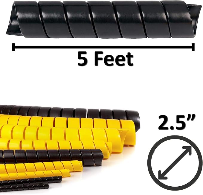 Electriduct 2.5 Inch Heavy Duty Spiral Wrap HDPE Flexible Plastic Cable Sleeve Hose Protector 5 Feet - Black
