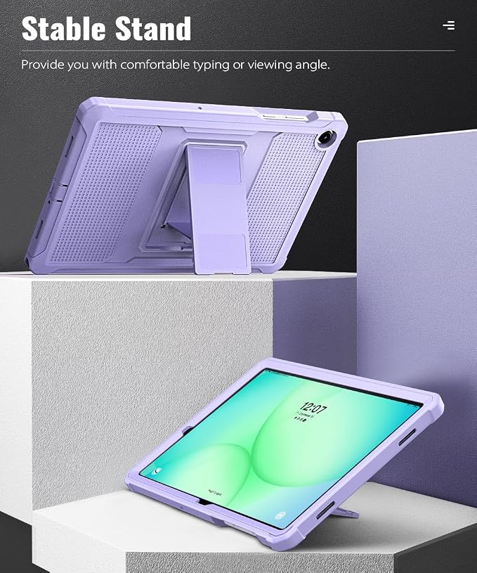 MoKo Shockproof Case Fit Samsung Galaxy Tab A11+ Plus/ A9+ 11 Inch | Full Body Rugged Stand Back Cover with Built-in Screen Protector for Galaxy Tab A11+/ A9+ Tablet, Taro Purple