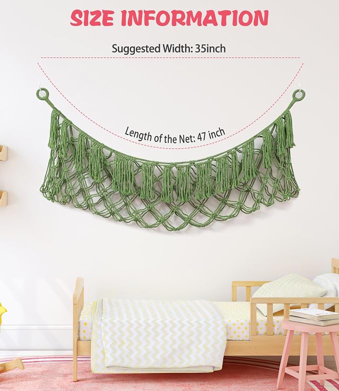 Stuffed Animal Net Hammock, Save Space Eliminate Clutter (Avocado green) | Premium Cotton Hand-knitted plush hammock, Boho Stuffed Animal Storage for Nursery, Bedroom Decor, playrooms