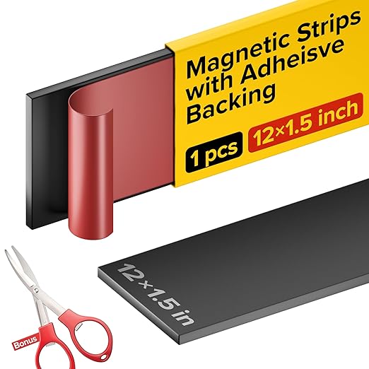 X-bet MAGNET Super Sticky Adhesive Magnetic Strips, 12x1.5 (30x3.8cm), 1 pc | Flexible Magnet Strips, Adhesive Backing, Easy to Cut & Mount, For Crafts, Labels & Light Organization