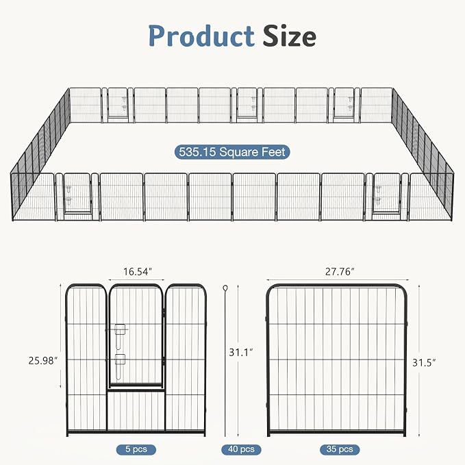 DUMOS Dog Playpen 32 Inch 40 Panels Indoor Outdoor Metal Pet Fence | Foldable Dog Play Pen with Door, Portable Exercise, RV Camping, Puppy Small Medium Dogs