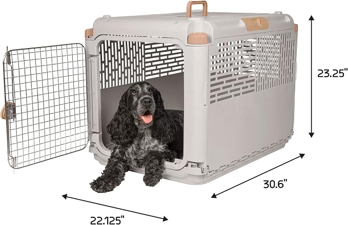 SportPet Designs Collapsible Medium Pet Travel Carrier (Tan), Hard-Sided Kennel for Medium Dogs, Puppies, Cats, Kittens, Animals up to 50lbs, Washable Home & Outdoor Pet Crate, 30.6"L x 22"W x 23.25"H