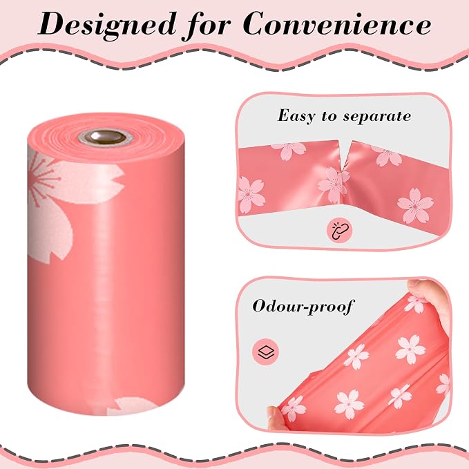 Cherry Blossom Scented Dog Poop Bags - 42 Rolls 630 counts | Leak Proof Extra Large 13x9 Inch Pink Dog poop bags rolls with Dispensers, Fragrance Bags for Dogs Walking and Cat Litter