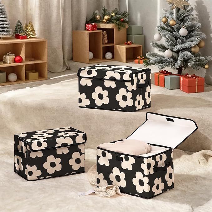Stackable Clothes Storage Bins with Lids 3 Pack | Closet Organizers Fabric Cat Printing Box for Home and Office,Blanket Clothes Organizers,Under Bed Storage Containers