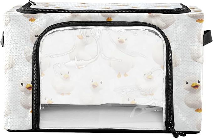 Cute Pet Ducks Under Bed Storage Containers Clear Window Collapsible Closet Storage Boxes with Lids Dual Zipper Bookshelf