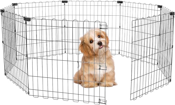 24" 8 Panels Dog Playpen - Foldable Metal Pet Exercise Pen for Puppy | Pet Dog Fence for Small Dogs Indoor/Outdoor Use Metal Playpen, Portable Fence NO Door for Yard Garden Camping, Black