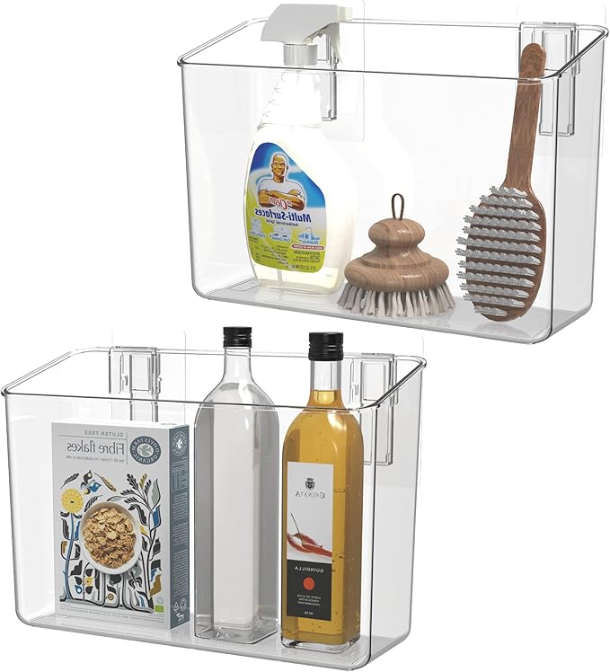 vacane Large Organizing Caddy with 2 Command Strips, Adhesive Wall Mounted Storage Organizer Bins 2 Set, 10 Lb
