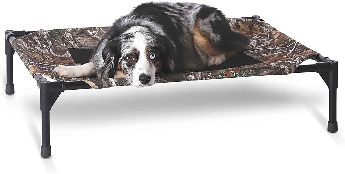 K&H Outdoor Elevated Dog Bed, Cooling Raised Dog Bed, Camo, Medium 32x25in | Pet Cot for Medium & Large Pets, Breathable Mesh Center Hammock Design, Indoor/Outdoor Washable Cover, 32x25in