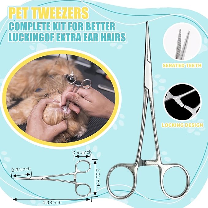 Advanced Pet Ear Powder with Professional 5" Hair Puller, Ideal as Ear Powder for Dogs Plucking, Dog Ear Powder for Hair Removal, Keeps Canal Dry, Clears Wax & Odor, Calms Itchy Ears