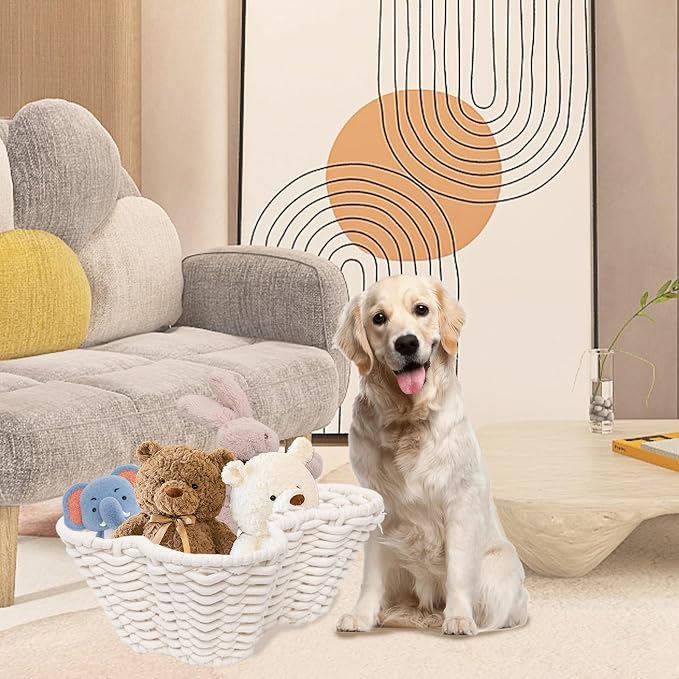 JJSQ Dog Toy Basket for Storage, Pet Toy Organizer Bin, Cotton Rope Baskets for Oraganizing, Bone Shape Basket Handmade 17" x 13" x 7"