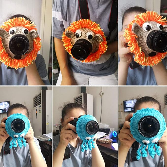 Shutter Hugger,Camera Lens Stand Camera Buddies Shutter Hugger Photography Props, Handmade Pet Knitted Lens Accessories Pet for Portable Video Devices(Color:Blue)