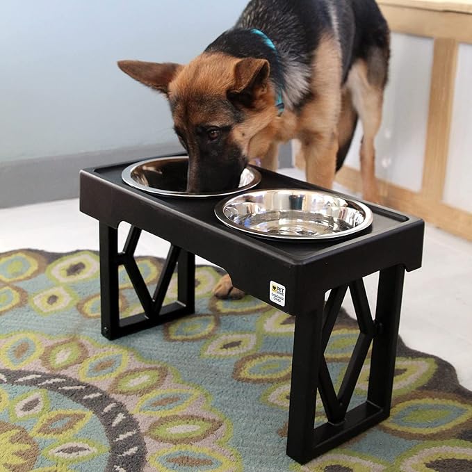 Pet Zone Designer Diner Elevated Stainless Steel Dog Bowls Set, 3 Heights | Raised stand adjusts 2.75, 8 and 12 inches, suits small, medium and large breeds, food and water dishes included in bundle