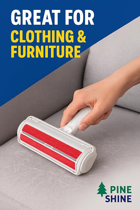 Reusable Pet Hair Remover Roller for Furniture & Carpet – Self Cleaning Lint Roller for Cat & Dog Hair, Fur Remover for Couch, Sofa, Bedding & Clothes, Ergonomic Palm Grip Handle