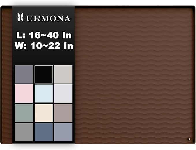 URMONA 25 x 19 in Waterproof Silicone Under Sink Mat, Cabinet Protector | Brown, Under Kitchen Sink Mat, Kitchen Cabinet Liner, Bathroom Sink Protector, Pet Food Mat and Cat Litter Mat