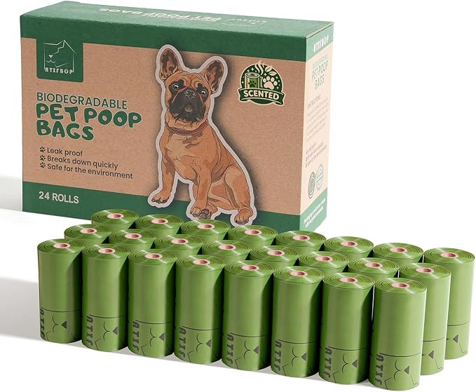 ATIFBOP Biodegradable Dog Poop Bags Rolls 360 Count Scented, Leak Proof and Extra Thick Waste Bag Refill (Scented) | Strong & Extra Thick 9×13 Inch Refill Bags for Dog Walks, Cat Litter Cleanup, Baby Diaper Disposal & Everyday Carry