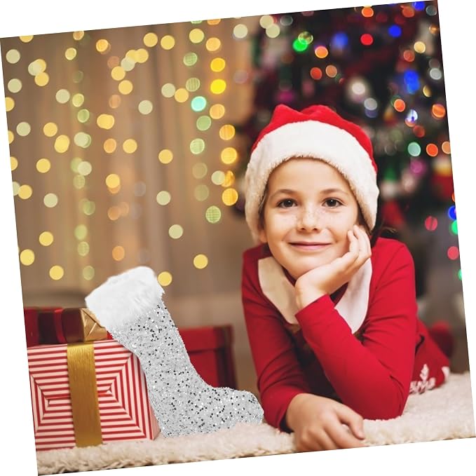 Zerodeko 1pc Christmas Stocking Bag Large Sequin Christmas Sock for Candy Storage and Holiday Decorations for Boys and Girls and Festive Decor