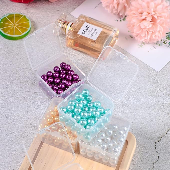SATINIOR 48 Packs Clear Small Plastic Containers Transparent Storage Box with Hinged Lid for Small Items Crafts Jewelry (2 x 2 x 1.4 Inches)