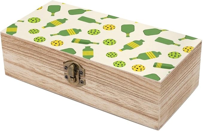 Wooden Keepsake Gift Box with Hinged Lid Small Jewelry Organizer | Pickleball Sports Green Memory Storage Decorative Boxes, for Photos, Letters